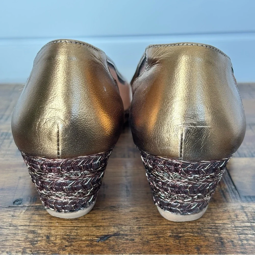 Prevata Gold and Brown Mesh Peep-Toe Wedge Size 6